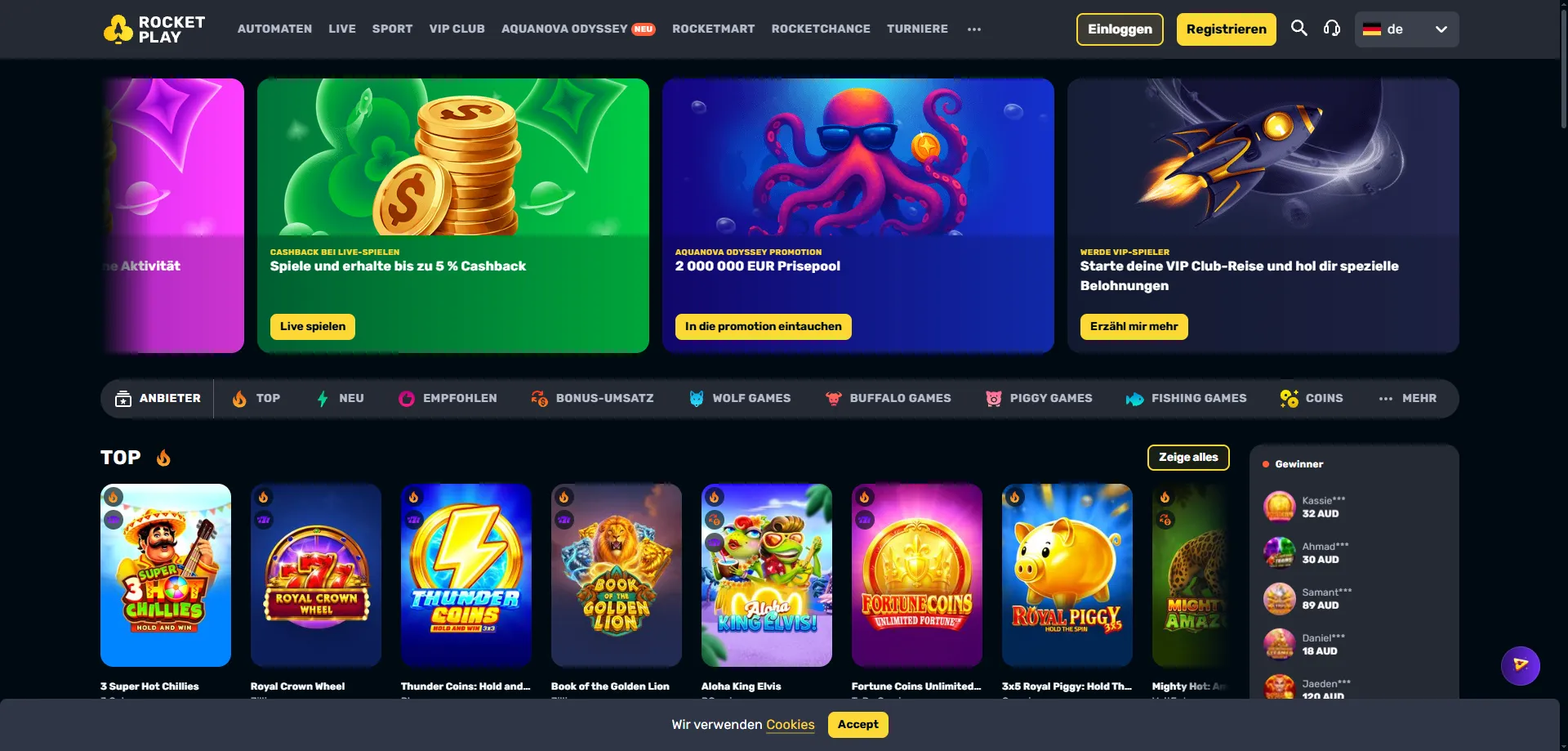 Rocketplay Casino Australia overview — real money games lobby