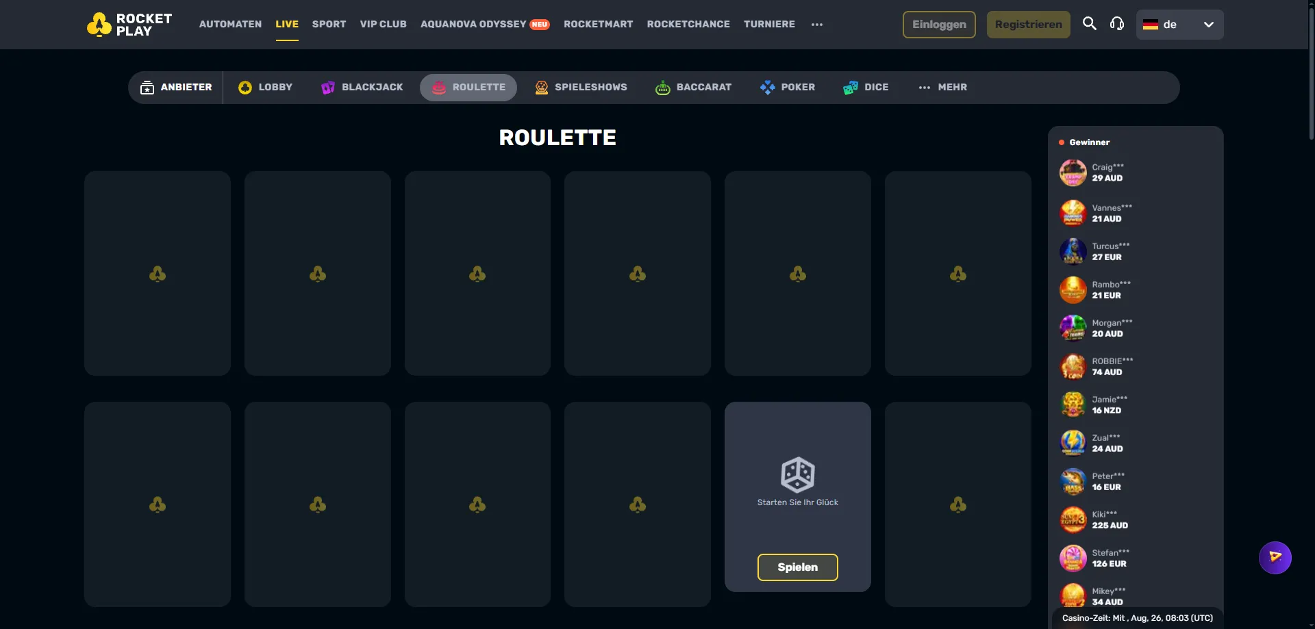 Rocketplay Casino live dealer tables — real-time casino gaming